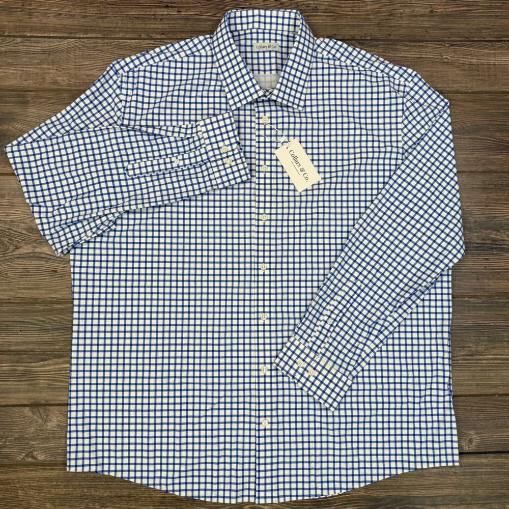 Collars & Co Mens Size 3XL Apex Performance Dress Shirt Blue‎ Grid Check New